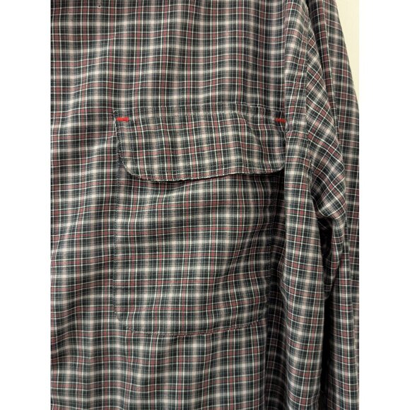 Y2K Anchor Blue Mens Plaid Button-Up Long Sleeve Shirt L Red/Black/Gray - Picture 2 of 6